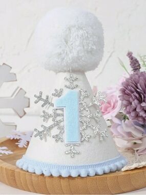 White and Light Blue First Birthday Party Hat Unisex